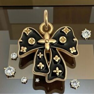 LV stamped Elegant Black and Gold Bow Pendant/ bag charm/ zipper pull